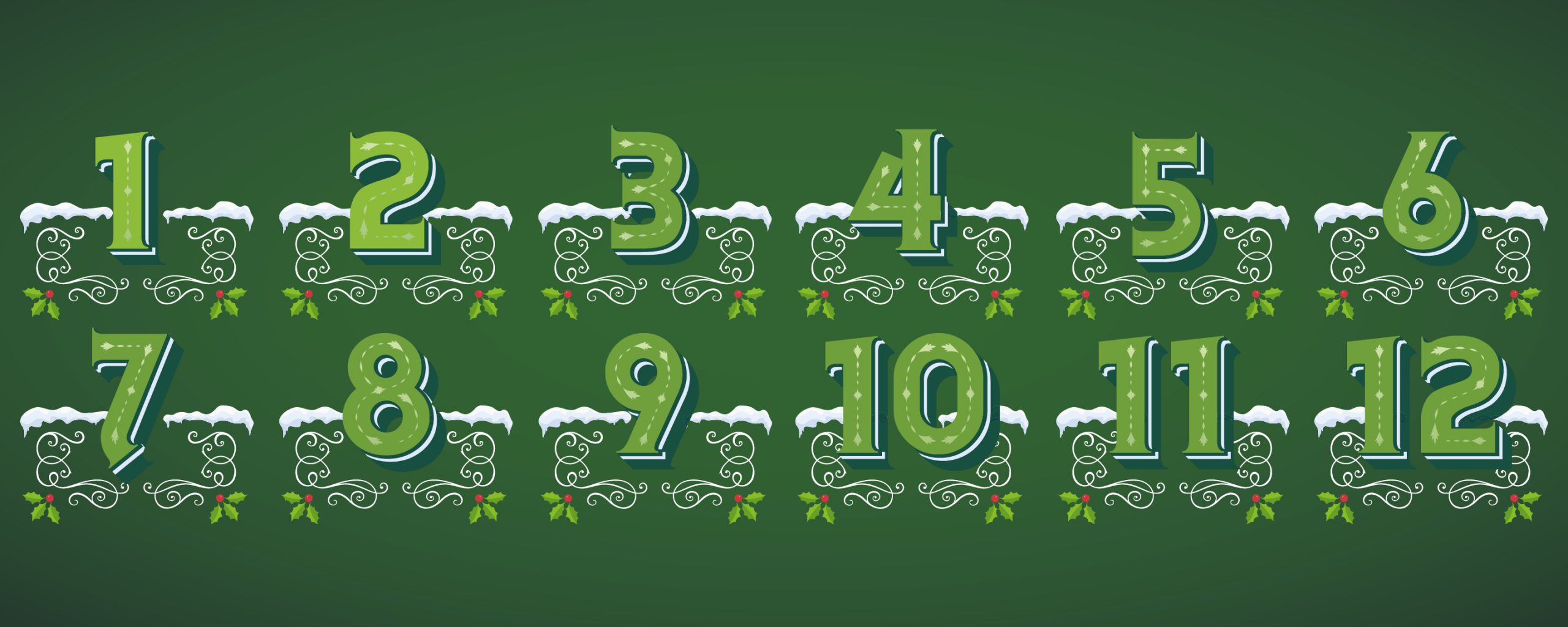 Numbers 1 to 12 in festive font with snow for Christmas campaign by Southern Railway